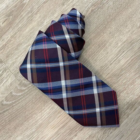 Tommy Hilfiger Tailored Silk Blend Blue and White Plaid Neck Tie - Picture 2 of 8